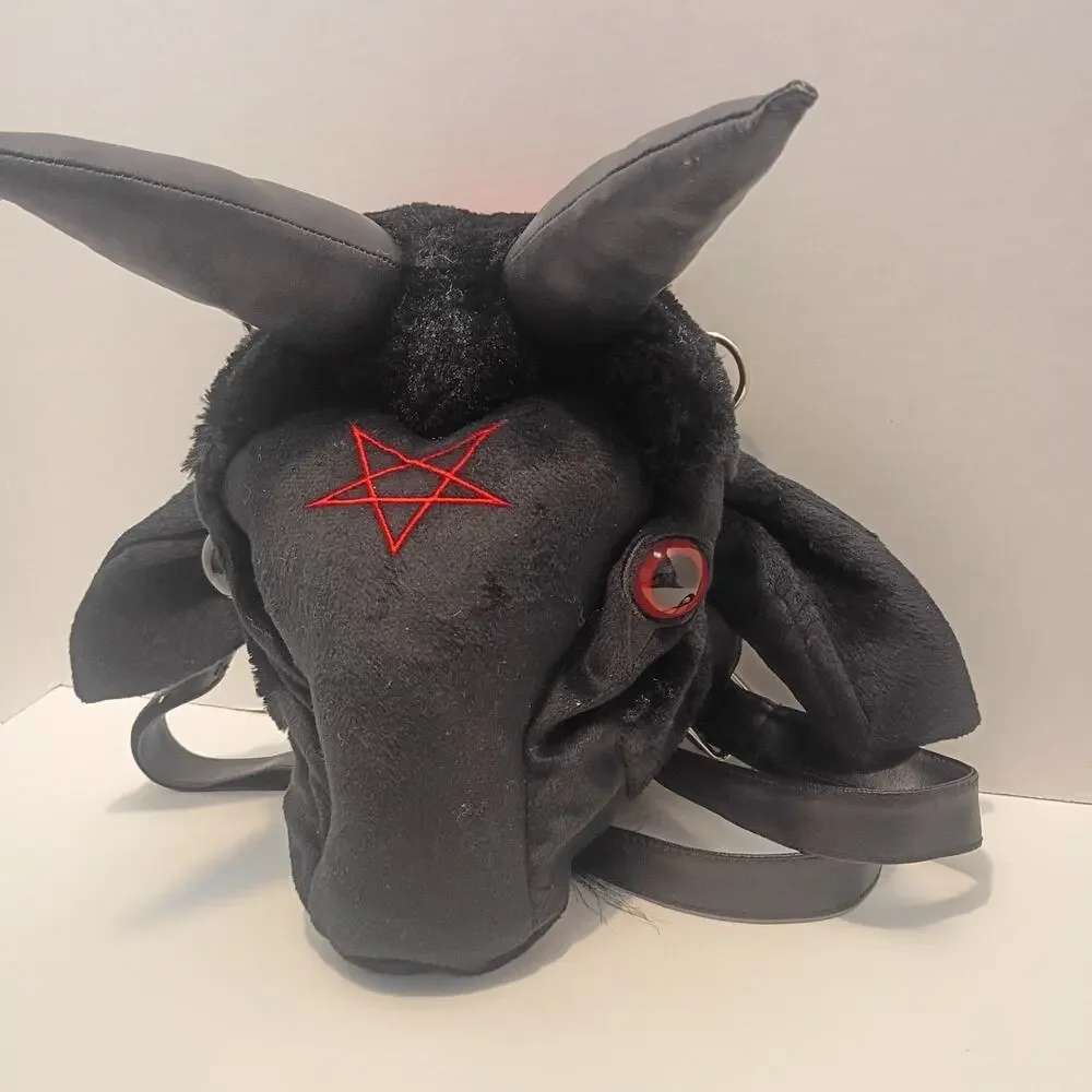 Kreepsville 666 Baphomet Goat Plush Head Backpack Crossbody Bag Black Goth